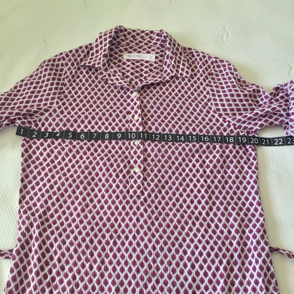 Carve Designs Collared Shirt Dress Small Maroon Print Belted 100% Cotton Casual - Picture 8 of 13